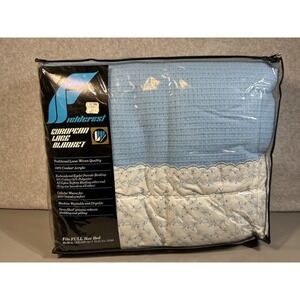 Fieldcrest European Lace Trim Blanket Full Size Creslan Acrylic NOS 80"x90" Blue